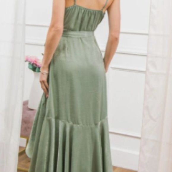 Solid Satin Midi Sage Dress - Picture 4 of 4